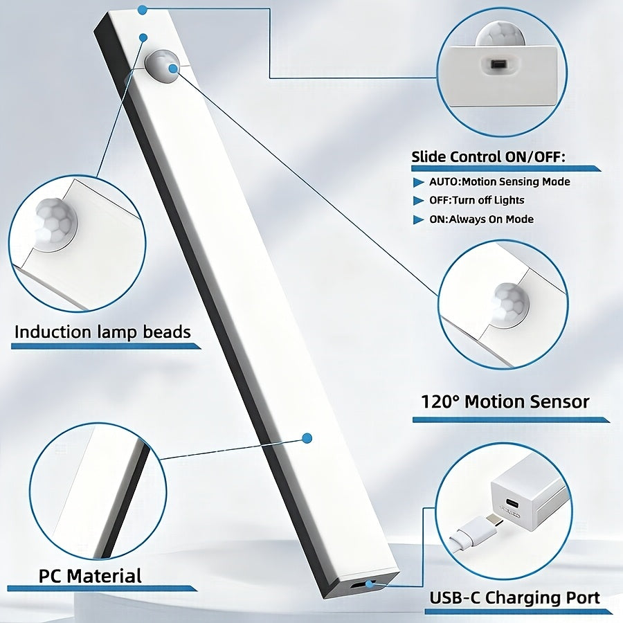 USB-C Rechargeable LED Motion Sensor Cabinet Lights 3 & 6 Pack – Wireless Magnetic Under Cabinet Night Light with 3 Modes for Kitchen, Closet, Stairs, Hallway & Bathroom, 10cm/20cm/30cm