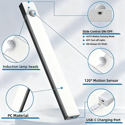 USB-C Rechargeable LED Motion Sensor Cabinet Lights 3 & 6 Pack – Wireless Magnetic Under Cabinet Night Light with 3 Modes for Kitchen, Closet, Stairs, Hallway & Bathroom, 10cm/20cm/30cm