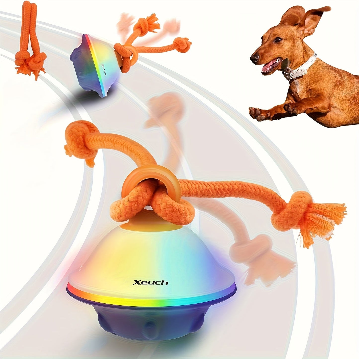 Automatic Moving Rolling Dog Ball Toy with Rope Motion Activated Voice Recording USB Rechargeable Interactive Stimulation Toy for Small Medium Dogs Boredom Relief Gray White