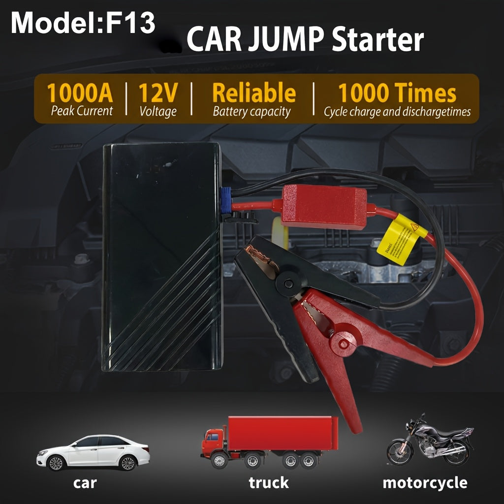 Portable Car Jump Starter Power Pack 1600A–3000A 12V Battery Booster – Compact Emergency Start for Gas & Diesel Engines with USB Charge Ports & LED Flashlight