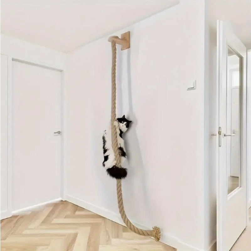 Wall-Mounted Cat Tree with 60" Jute Climbing Rope – Space-Saving Cat Wall Furniture with Scratching Post, Large Ladder & Resting Platform, Indoor Cat Climbing Activity Set for Exercise & Play