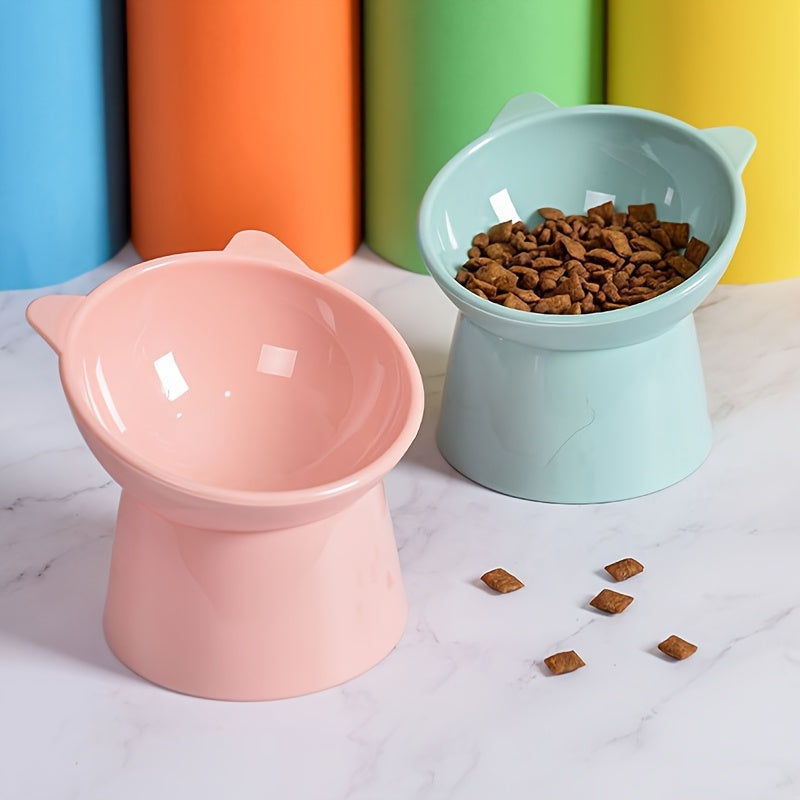 Raised Cat Bowls Set of 3 Cat-Ear Shaped Elevated Feeder Anti-Slip Base Neck Comfort Design Tri-Color Pet Feeding Dish Pink Green Blue Multi-Cat Household