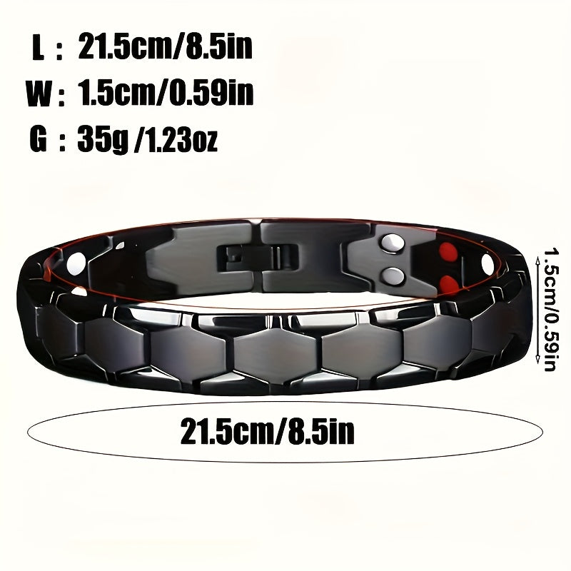 Men's Titanium Alloy Hexagonal Wide Bracelet 2pcs – Hypoallergenic Water-Resistant Removable Wristband with Snap Ring, Fashion Accessory Gift for Men in Black Silver Gold