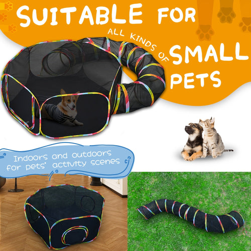 Portable Outdoor Cat Enclosure Catio with Play Tunnel – Cage-Free Mesh Pet Playpen & Enclosed Cat Run for Indoor Cats & Small Animals, Safe Outdoor Access Tent for Backyard, Patio & Camping
