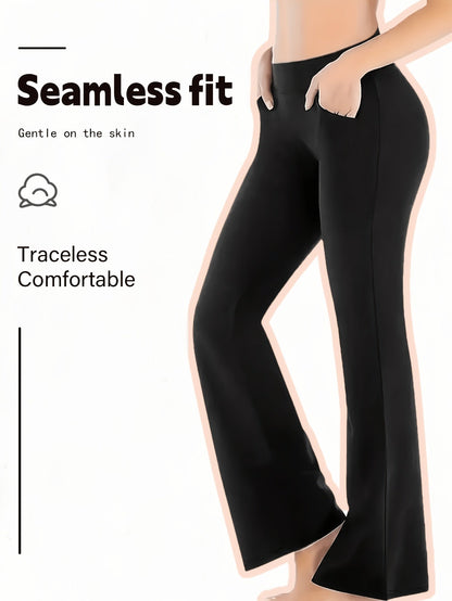 Women's 4-Piece High Waist Bell Bottom Flare Pants Set – Front Slit Casual Summer & Spring Outfit, Figure-Flattering Lounge Wear, Black & Mixed Colors, Sizes S-XXL