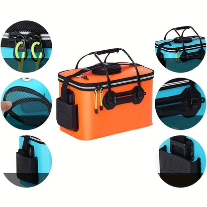 25L Foldable Fishing Bucket Collapsible EVA Live Fish Bait Container – Portable Multifunctional Outdoor Fish Keeper Bag for Carp & Freshwater Fishing, Gift for Men (Blue/Orange)