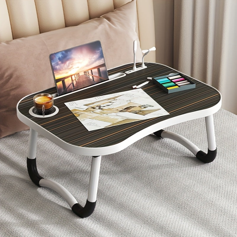 Foldable Laptop Desk Portable Bed Desk with Cup Holder and Tablet Slot Fiberboard Lap Desk for Work Study Drawing and Dining in Bed Sofa Floor Available in Black and Walnut