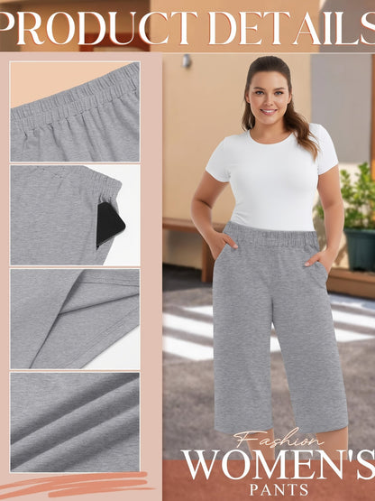 Women's Capri Pants 3-Pack – Loose Lounge Cropped Sweatpants Joggers with Pockets & Elastic Waist, Yoga Capri for Spring Summer Fall Casual Weekend Wear