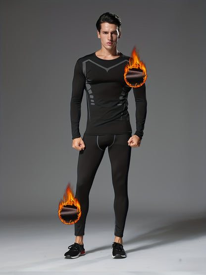 6pcs Men's Thermal Fleece-Lined Sports Underwear Set – Printed Warm Base Layer for Fall Winter Running Fitness Training, Morning & Night Workout Gear