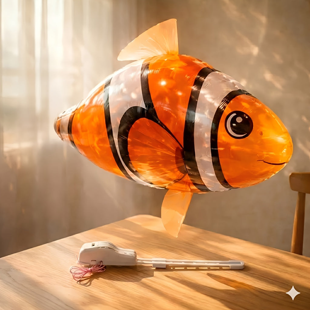 RC Flying Shark Inflatable Balloon Toy Remote Control Gliding Fish Hovers Mid-Air 57 Inch Indoor Outdoor Kids Teens Birthday Christmas Halloween Gift Blue Shark Orange Clownfish