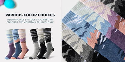 Wool Ski Socks 3 Pairs Thermal Knee High for Men & Women – Thick Warm Winter Socks for Skiing, Snowboarding & Outdoor Sports, 70% Wool, Sizes M & L, Multicolor / Dark / Snow Mountain