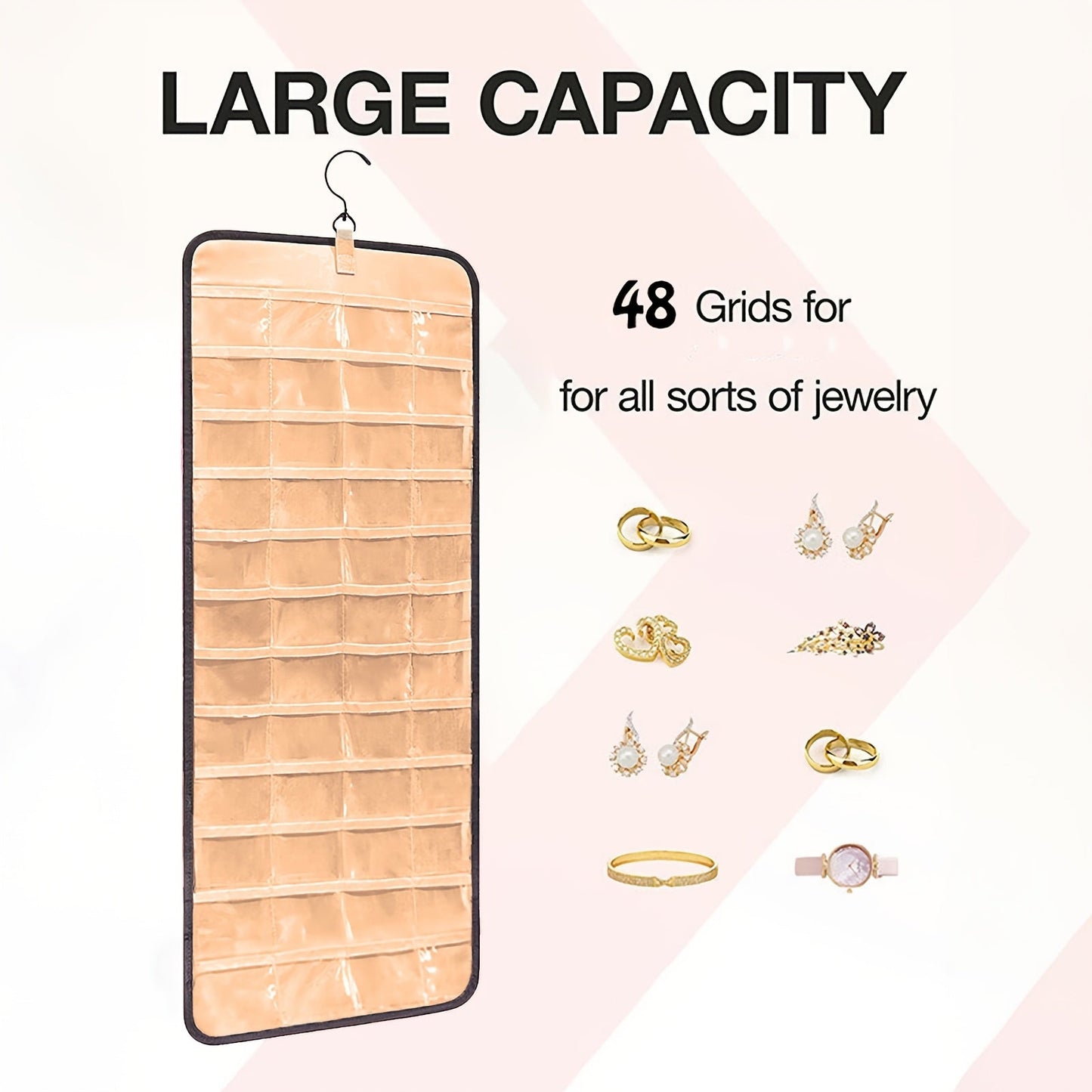 Dual-Sided Hanging Jewelry Organizer with 360° Rotating Hanger – Wall Mount Display Holder for Earrings Bracelets Rings Necklaces, Bedroom Closet Jewelry Storage Rack, Mother's Day Gift