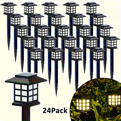 Solar Outdoor Lights Waterproof LED Landscape Garden Path Lights – Warm White, Auto On/Off, 6 Pack 24 Pack for Footpaths Driveways Courtyards Lawns, Holiday Christmas Halloween Decoration