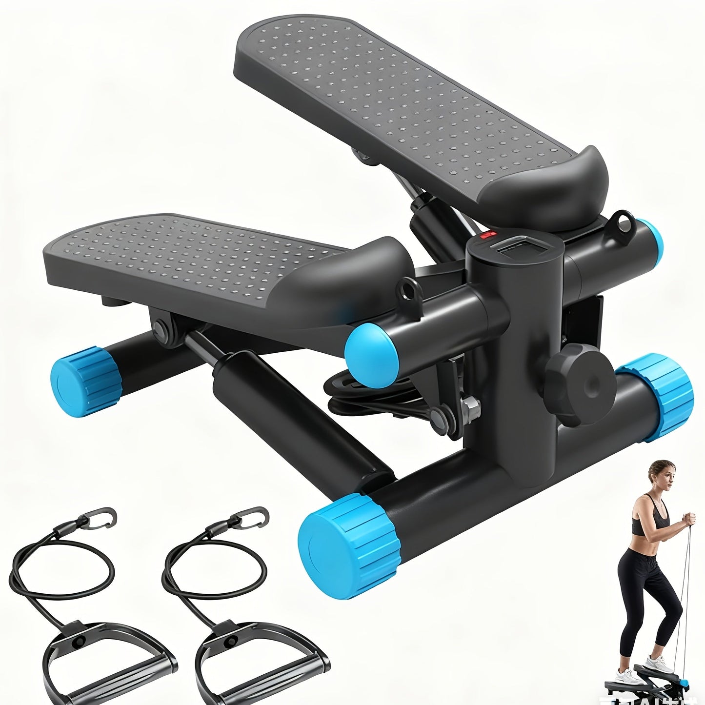 Mini Stair Stepper Exercise Machine with Resistance Bands, Compact Twist Motion Full Body Workout, 300 lbs Capacity Portable Home Gym Fitness Equipment for Weight Loss & Cardio - Black, Silver, Orange, Blue