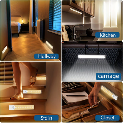 Motion Sensor LED Cabinet Light USB Rechargeable – Smart Wireless Under Cabinet Lighting, 3-Speed Dimming, Night Light for Kitchen, Bedroom, Closet, Stairs, Hallway – 6 Pack or 3 Pack