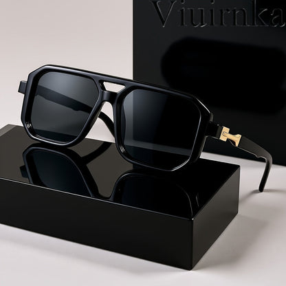 Oversized Square Frame Sunglasses Unisex UV Protection Retro Tortoiseshell Arms Men Women Travel Beach Daily Wear Includes Case and Cleaning Cloth 6 Colors