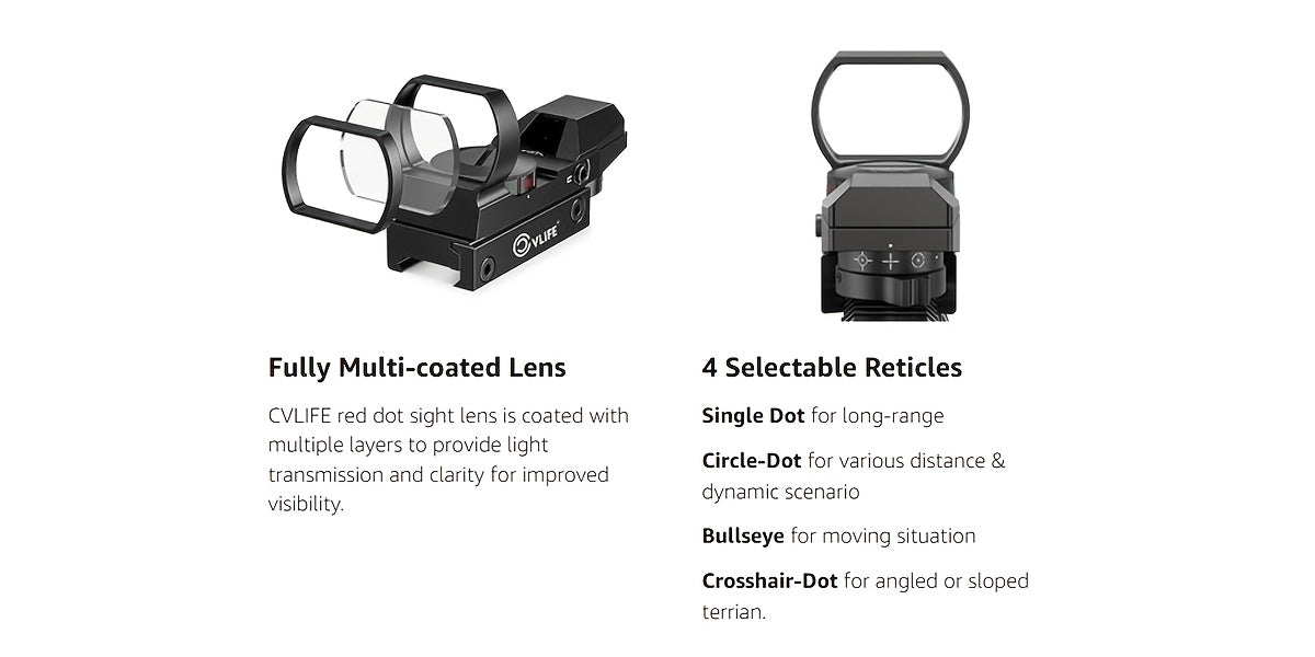 Red Green Dot Sight 1x22x33 with 20mm Picatinny Rail - 4 Reticles 5 Brightness Settings Wide Field of View Scope for Rifles Shotguns