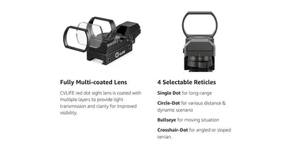 Red Green Dot Sight 1x22x33 with 20mm Picatinny Rail - 4 Reticles 5 Brightness Settings Wide Field of View Scope for Rifles Shotguns