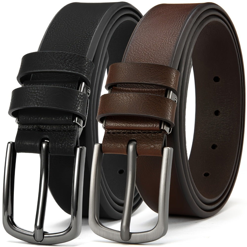 2-Pack Men's Genuine Cowhide Leather Belt with Gift Box – Adjustable Pin Buckle Classic Vintage Jeans Belt for Men, Sizes 30"-52"