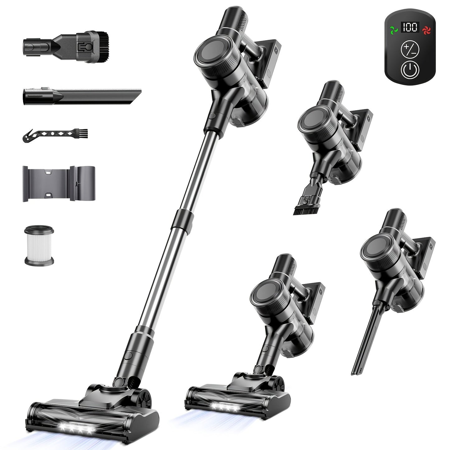 Cordless Stick Vacuum Cleaner 45-70KPA Powerful Suction, Anti-Tangle Brush 45-Min Runtime 50oz Dust Cup, Corded & Cordless Options, Rechargeable Lightweight Vacuum for Hardwood Floor Carpet Pet Hair Home