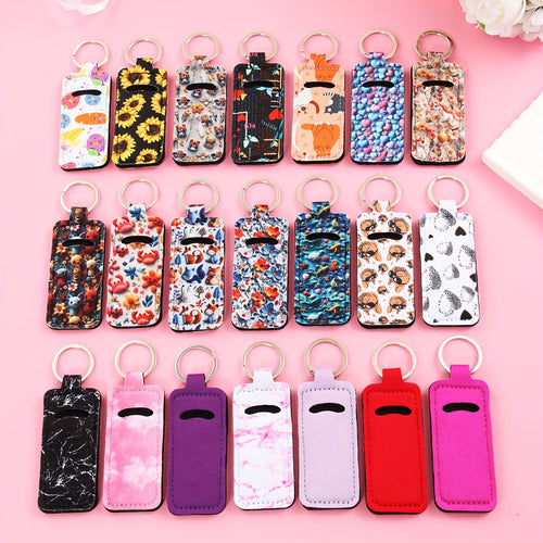 21pcs Lipstick Holder Keychain Bulk – Neoprene Lip Gloss Pouch with Metal Ring for Keys, Bags & Lanyards, Multiple Colors, Travel Organizer & Birthday Party Favor Gift Set