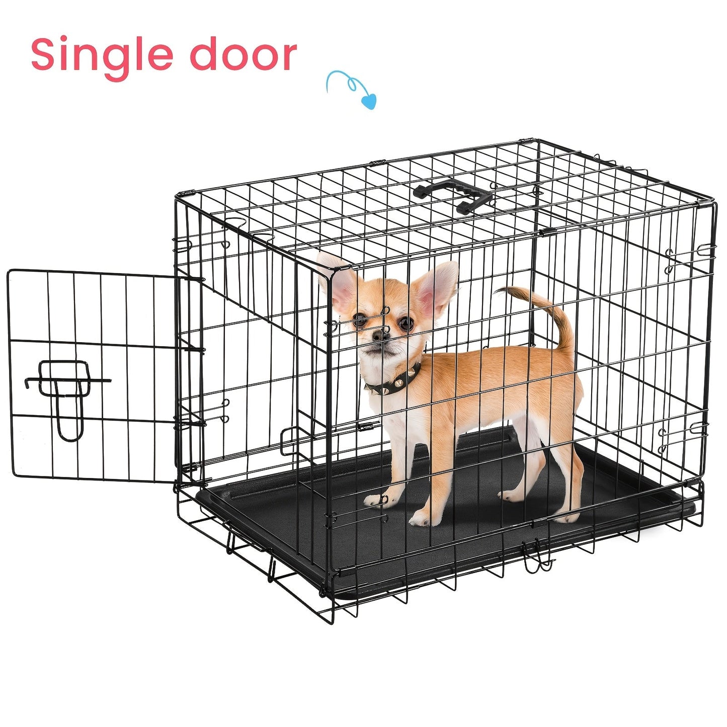 Folding Metal Wire Dog Crate Double Door with Divider Panel Leak-Proof Pan Tray Pet Kennel Indoor Outdoor Travel Small Medium Large XL Dogs 4 Sizes
