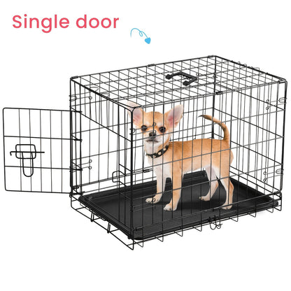 Folding Metal Wire Dog Crate Double Door with Divider Panel Leak-Proof Pan Tray Pet Kennel Indoor Outdoor Travel Small Medium Large XL Dogs 4 Sizes