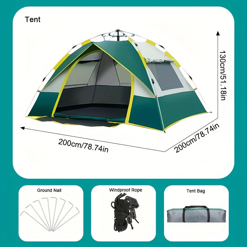 Automatic Instant Pop-Up Camping Tent 1-3 or 3-4 Person – Full Season Windproof Lightweight Tent with Double Doors & Mesh Windows for Camping Hiking Hunting Travel & Outdoor Shelter