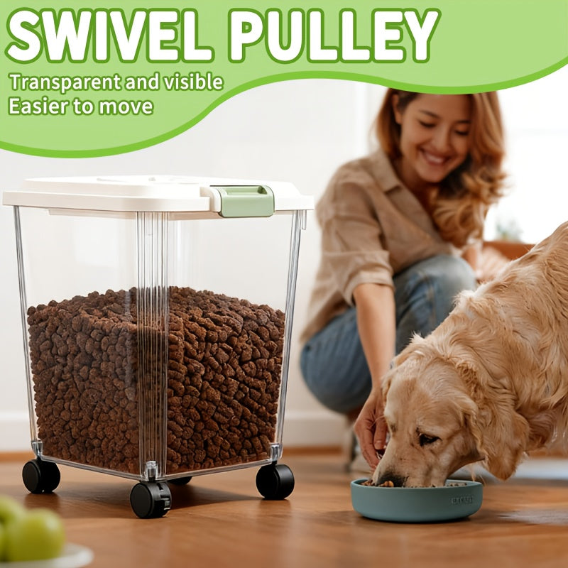 Airtight Pet Food Storage Container with Wheels Locking Lid Built-in Scoop Moisture-Proof Dog Cat Food Bin Kitchen Pantry 11 22 38 55 lbs Dry Food Storage