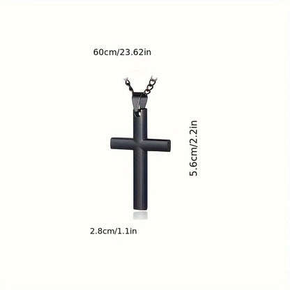 8 Pcs Men's Punk Black Necklace Set – Stainless Steel Cross Pendant Chains, Gothic Streetwear Jewelry, Cool Layering Necklaces for Men, Mixed Style Gift Set