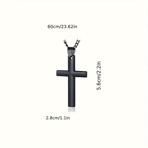 8 Pcs Men's Punk Black Necklace Set – Stainless Steel Cross Pendant Chains, Gothic Streetwear Jewelry, Cool Layering Necklaces for Men, Mixed Style Gift Set