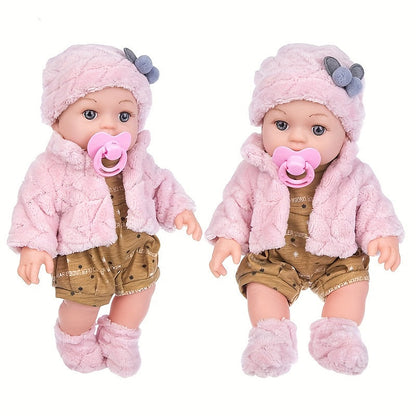 12 Inch Reborn Baby Doll with Pink Plush Clothes Set – Lifelike 30cm Soft Body Newborn Doll with Hat, Socks & Pacifier, Realistic Baby Doll Toy Gift for Girls, Kids & Collectors