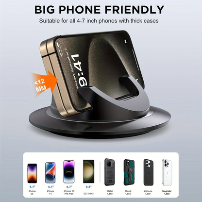 Car Phone Holder Dashboard Mount, 360° Rotation Cell Phone Holder for Car with Suction Cup & Silicone Anti-Slip Pad, Universal Phone Stand Compatible with iPhone 17 16 15 Samsung Galaxy & All Smartphones