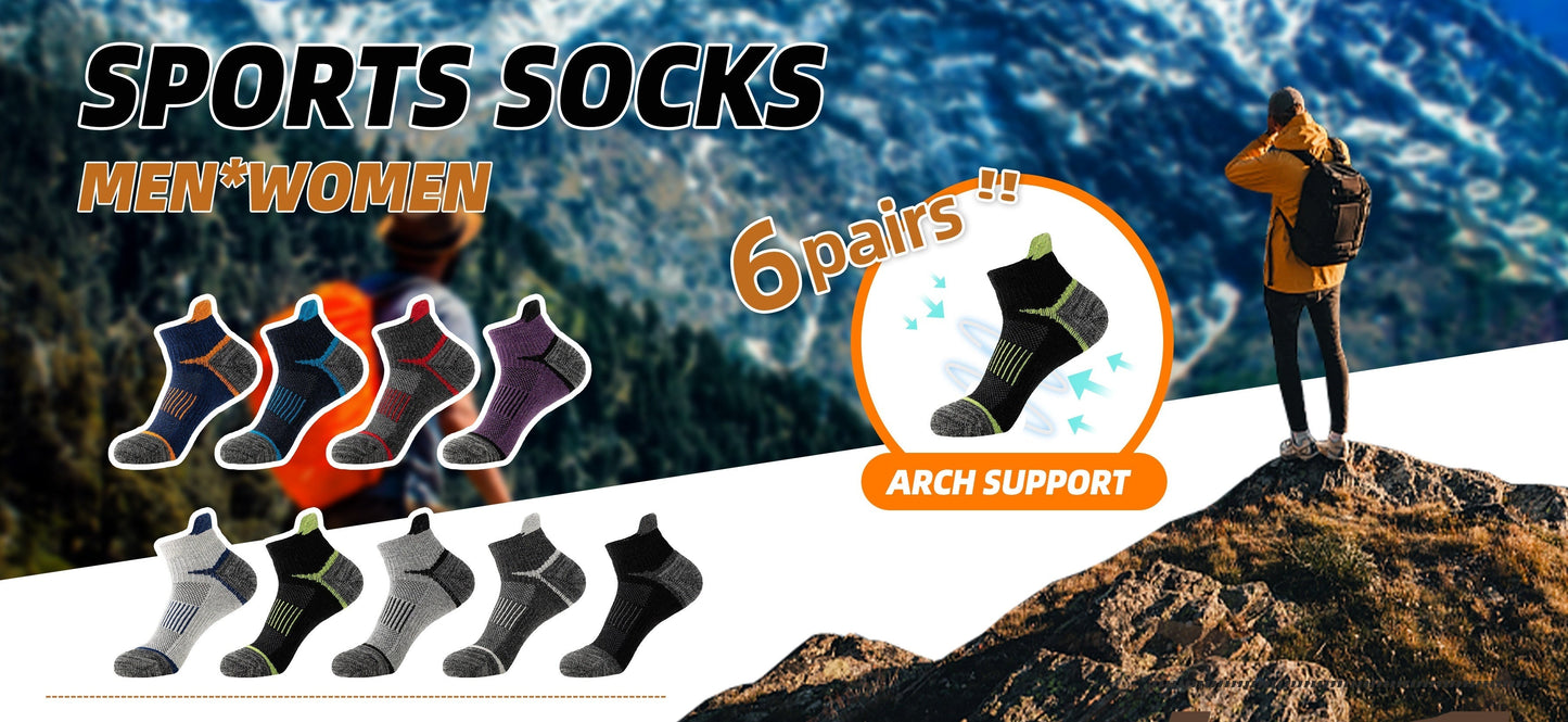 6 Pairs Merino Wool Hiking Socks for Men & Women, Cushioned Ankle Running Work Socks with Compression Support, Sweat-Absorbing Breathable Low Cut Invisible Design – Great Gift Idea