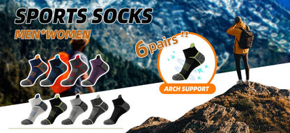 6 Pairs Merino Wool Hiking Socks for Men & Women, Cushioned Ankle Running Work Socks with Compression Support, Sweat-Absorbing Breathable Low Cut Invisible Design – Great Gift Idea