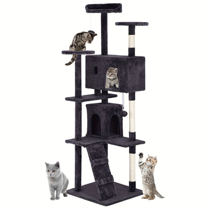 Multi-Level Cat Tree Tower with Scratching Post, Perches & Plush Apartments – Space-Saving Indoor Cat Climbing Frame & Activity Center, Heights 36–80 Inch, 6 Colors