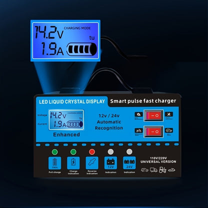 12V 24V Smart Battery Charger with LCD Display – Intelligent Trickle Charging, Overcharge & Short Circuit Protection, Universal Fit for Car, Truck, Motorcycle, Yacht & RV Batteries, Automatic Battery Maintainer & Conditioner