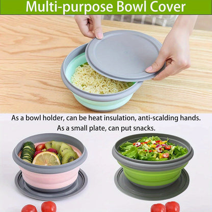 Collapsible Silicone Camping Bowls Set of 3 with Lids Folding Utensils and Storage Bag Stackable Portable Food Containers for Camping Hiking Travel Lunch Blue Pink
