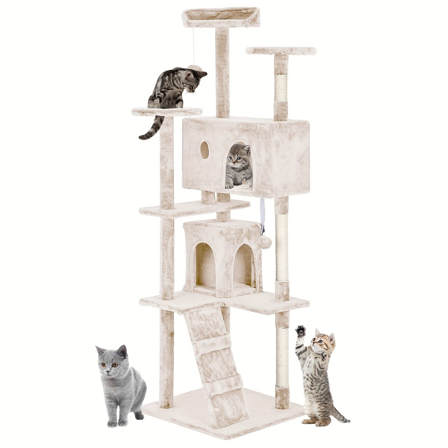 Multi-Level Cat Tree Tower with Scratching Post, Perches & Plush Apartments – Space-Saving Indoor Cat Climbing Frame & Activity Center, Heights 36–80 Inch, 6 Colors