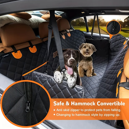 Dog Car Seat Cover Pet Hammock 600D – Waterproof Scratch-Proof Rear Seat Protector with 4 Side Pockets & Non-Slip Backing, Fits Cars, Trucks & SUVs, Universal Fit for All Dog Breeds