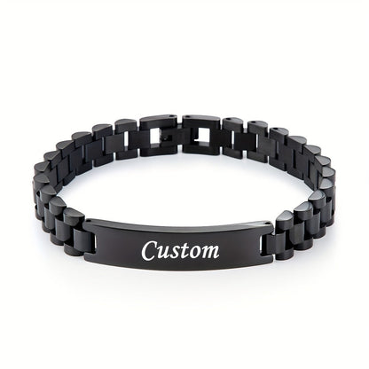 Men's Personalized Stainless Steel Bracelet – Custom Letter Engraving Punk Style, 304L Hypoallergenic Rust-Resistant Wrist Jewelry in Steel Gold Black, Birthday Father's Day Gift for Him Boyfriend Dad