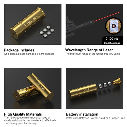 Laser Bore Sight Multi-Caliber Kit for 9mm 45ACP 223REM 308WIN 380ACP 38SPL 12GA – High-Precision Red Laser Boresighter for Rifles & Pistols, Easy Install, Includes 2 Battery Sets