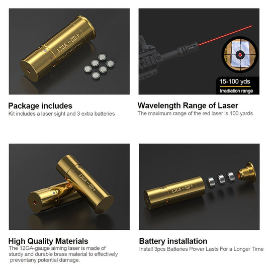 Laser Bore Sight Multi-Caliber Kit for 9mm 45ACP 223REM 308WIN 380ACP 38SPL 12GA – High-Precision Red Laser Boresighter for Rifles & Pistols, Easy Install, Includes 2 Battery Sets