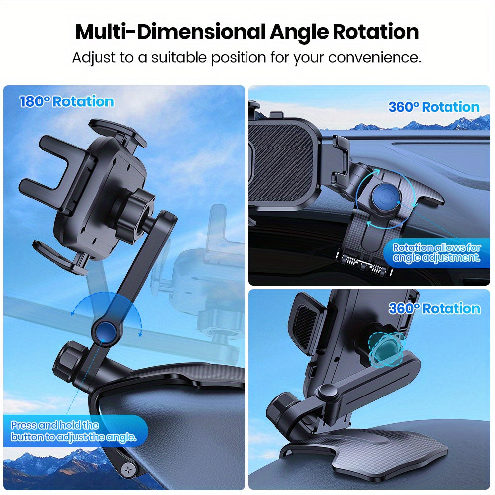 Car Dashboard Phone Mount 360 Degree Adjustable - Universal Cell Phone Holder with Anti-Slip Silicone Clip, Multi-Angle Stable Mounting for All Smartphones, Black