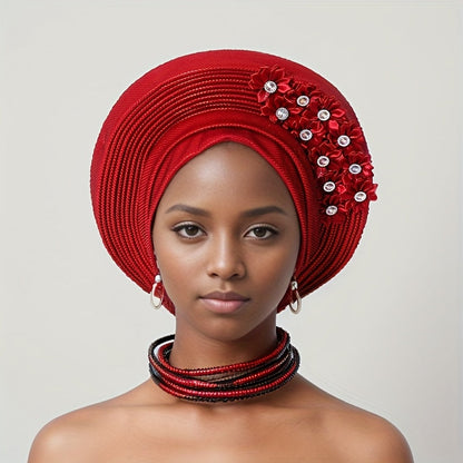 African Nigerian Gele Hat Layered Applique Headpiece Women Wedding Tea Party Fascinator Traditional Headwear 15 Colors Mother's Day Gift