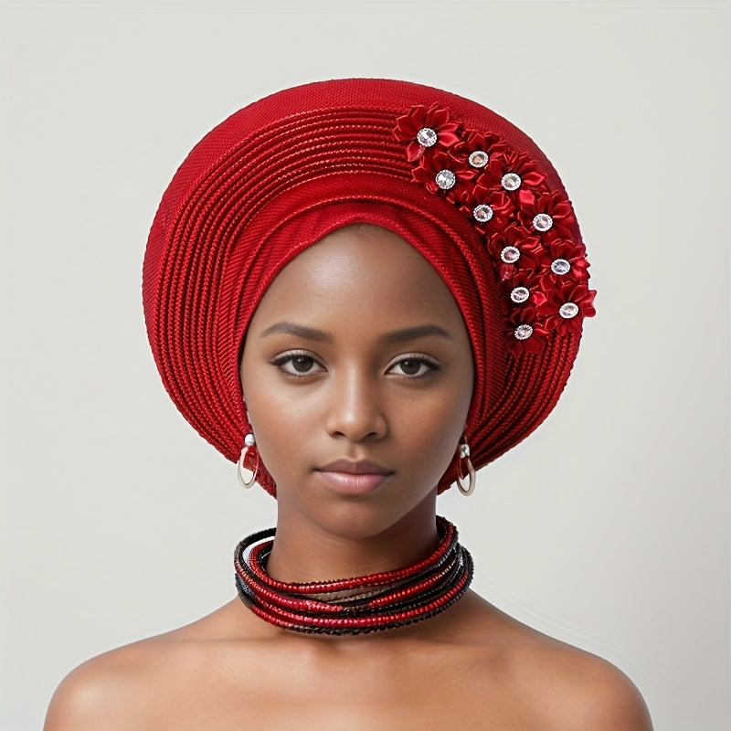 African Nigerian Gele Hat Layered Applique Headpiece Women Wedding Tea Party Fascinator Traditional Headwear 15 Colors Mother's Day Gift