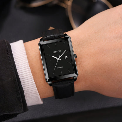 Men's Retro Square Watch with Date Calendar – Quartz Analog Display Vintage Square Face Business Casual Wristwatch for Men Gold Black Elegant Gift