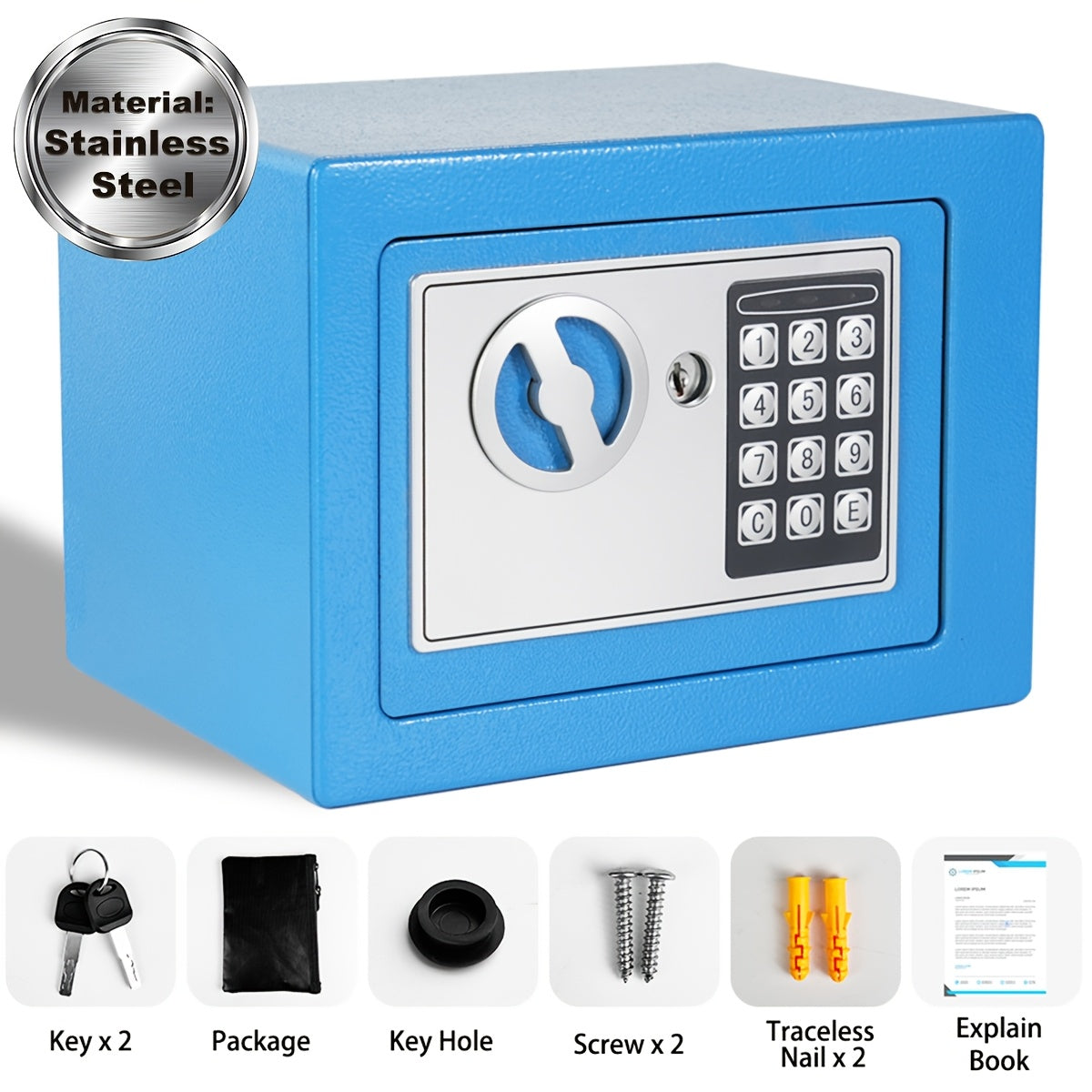 Fireproof Home Safe with Digital Keypad, Keys & Passcode Lock – Includes Fireproof Money Bag, Sensor Light & Adjustable Shelf for Home Office Business Money Valuables