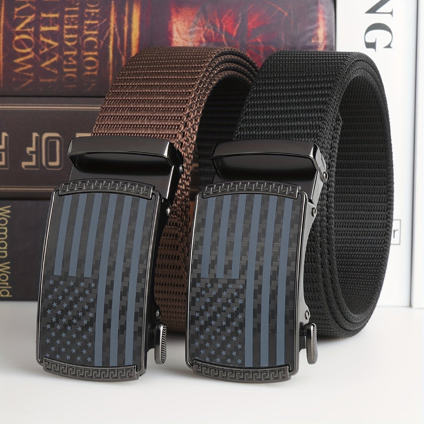 2 Pack Men's Nylon Ratchet Belt – Golf Belt, Tactical Work Web Belt with Auto Buckle, Fits 30"-46" Waist, Casual & Outdoor Daily Wear