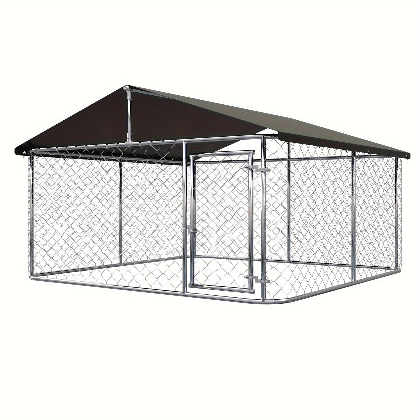 Heavy Duty Outdoor Dog Kennel Enclosure – Galvanized Steel Mesh Cage with Rain & UV-Proof Roof, Secure Lock, Ground Nails, 3 Sizes Available